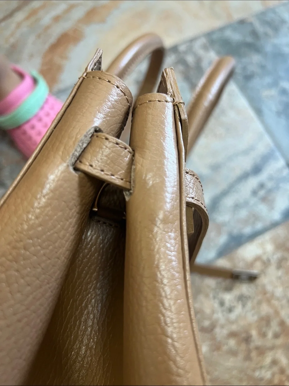 Classic Top-Handle Leather Satchel in tan
